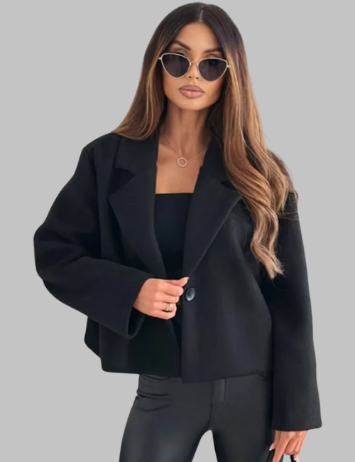Women's Solid Wool Short Single-Breasted Cropped Jacket